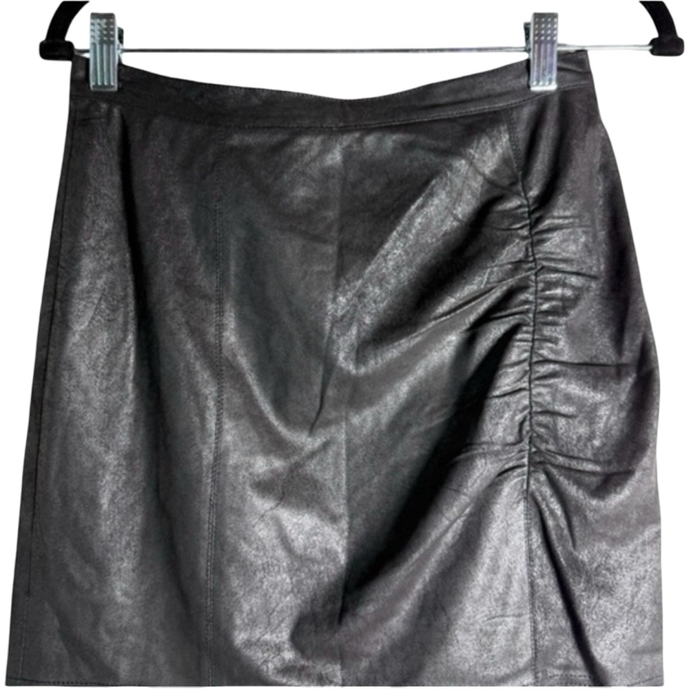 Free People Black Faux Leather Ruched Mini Skirt - Picture 6 of 7